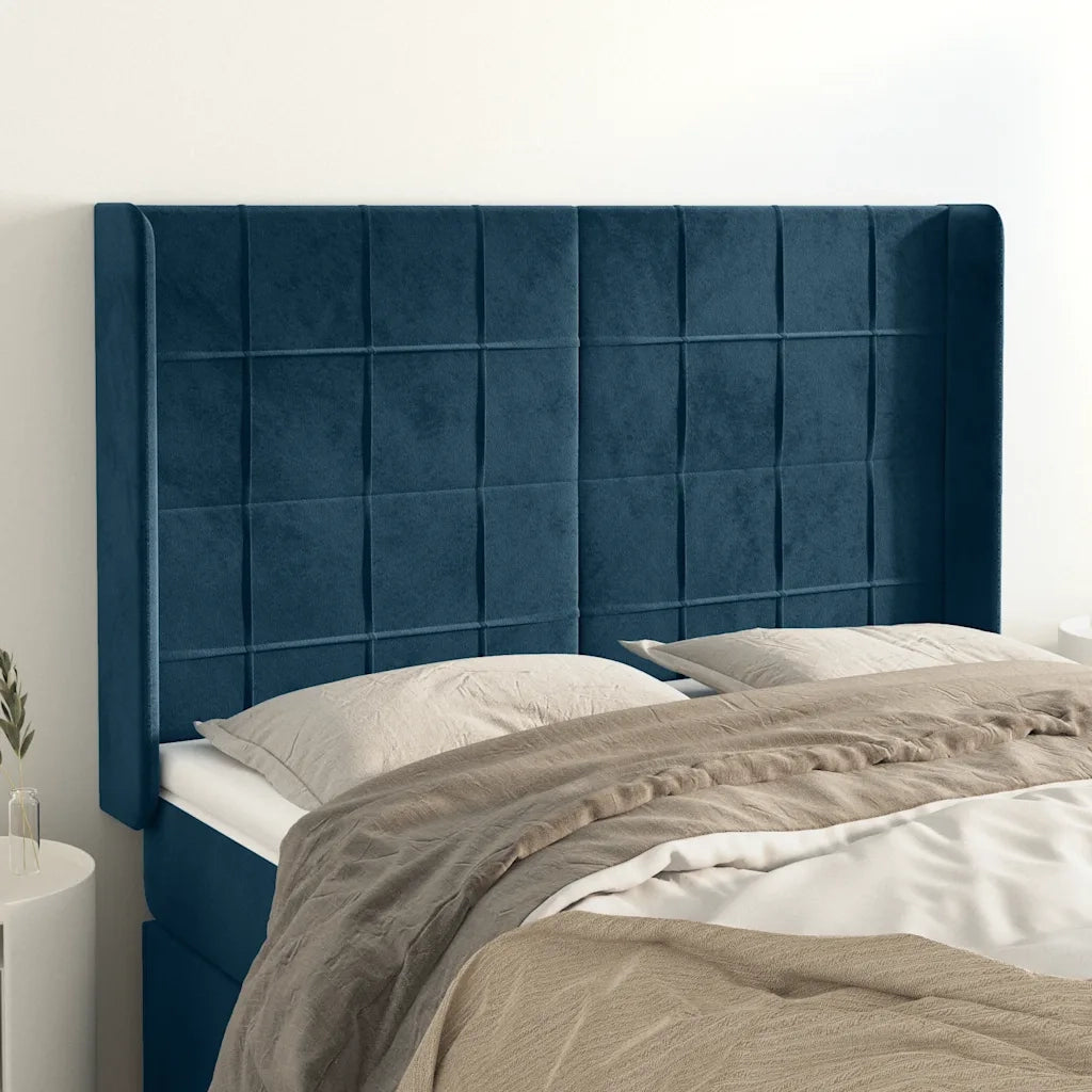 Testiera | Testata ad Orecchio Blu Scuro 147x16x118/128 cm in Velluto