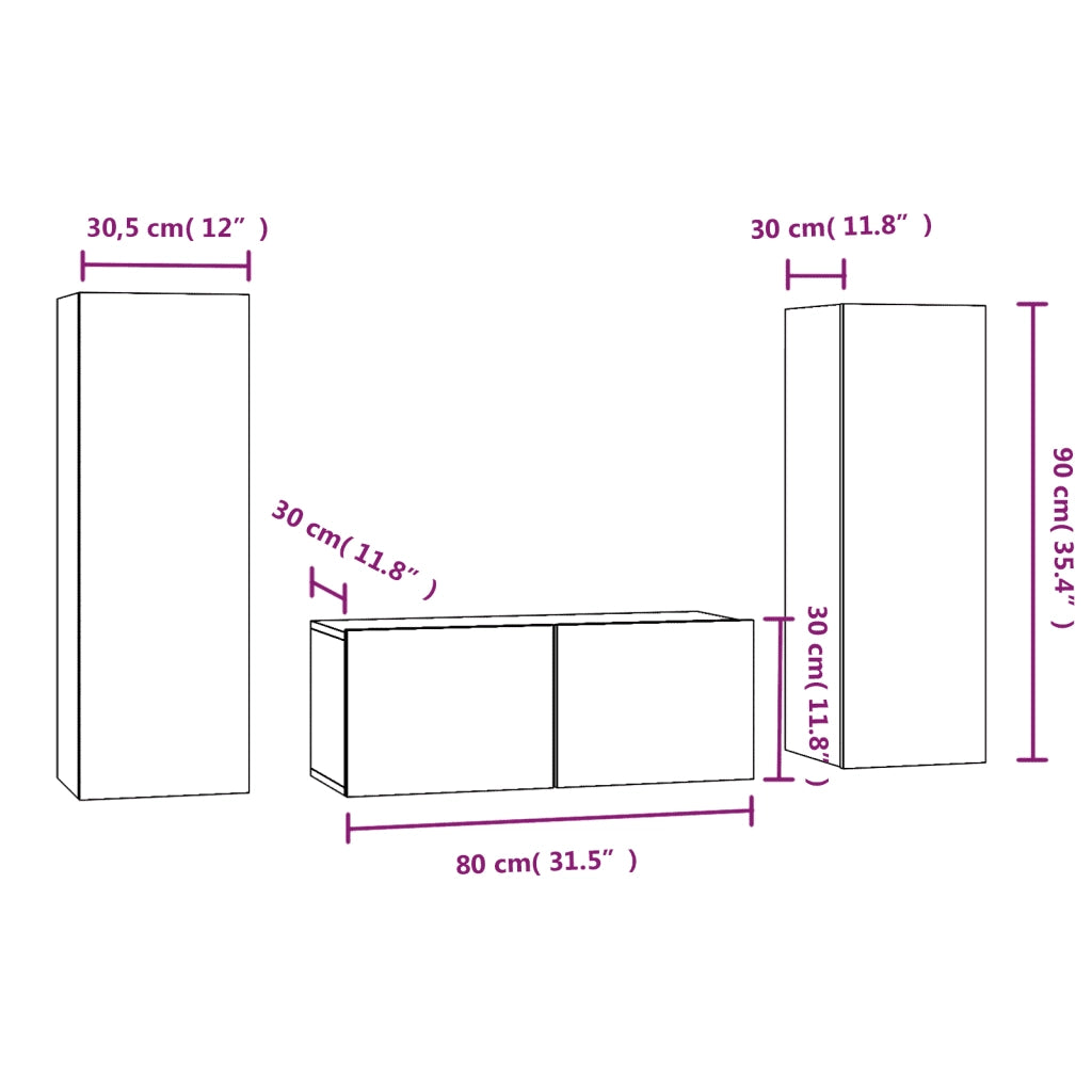 Set Mobili Porta TV 3 pz-Credenza per TV Grigio Sonoma in Legno Multistrato 879003