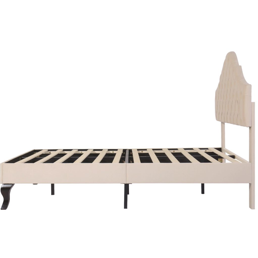 Letto imbottito 140x190 cm; testiera regolabile; velluto bianco sporco