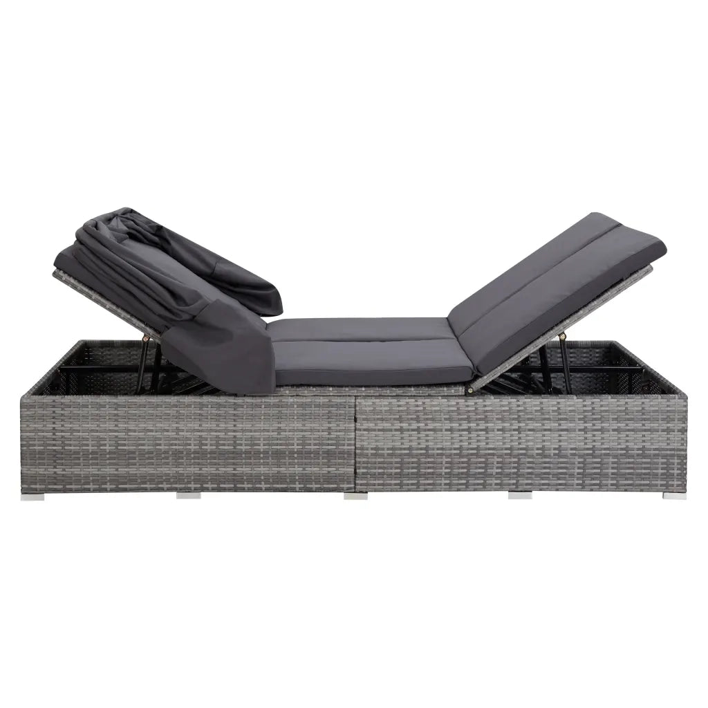 Lettino Prendisole a 2 Posti con Cuscino in Polyrattan Grigio 310236