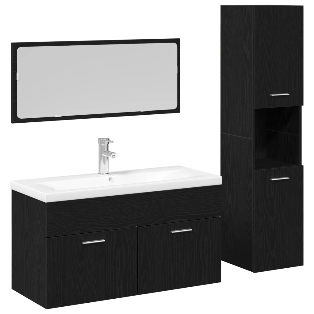 Set di mobili per bagno  2 pezzi in rovere nero e legno ingegnerizzato