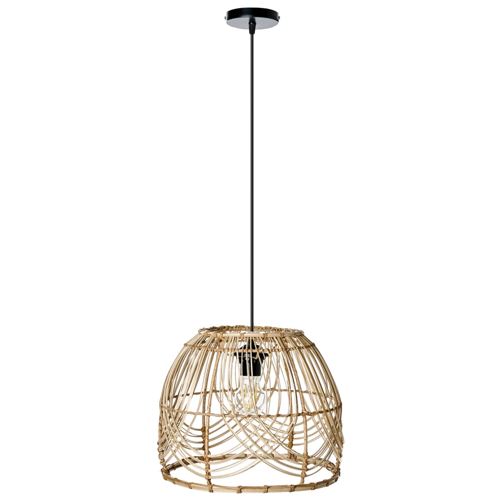 Lampada a sospensione in rattan naturale con struttura in ferro intrecciata Illuminazione fatta a mano di ispirazione boho