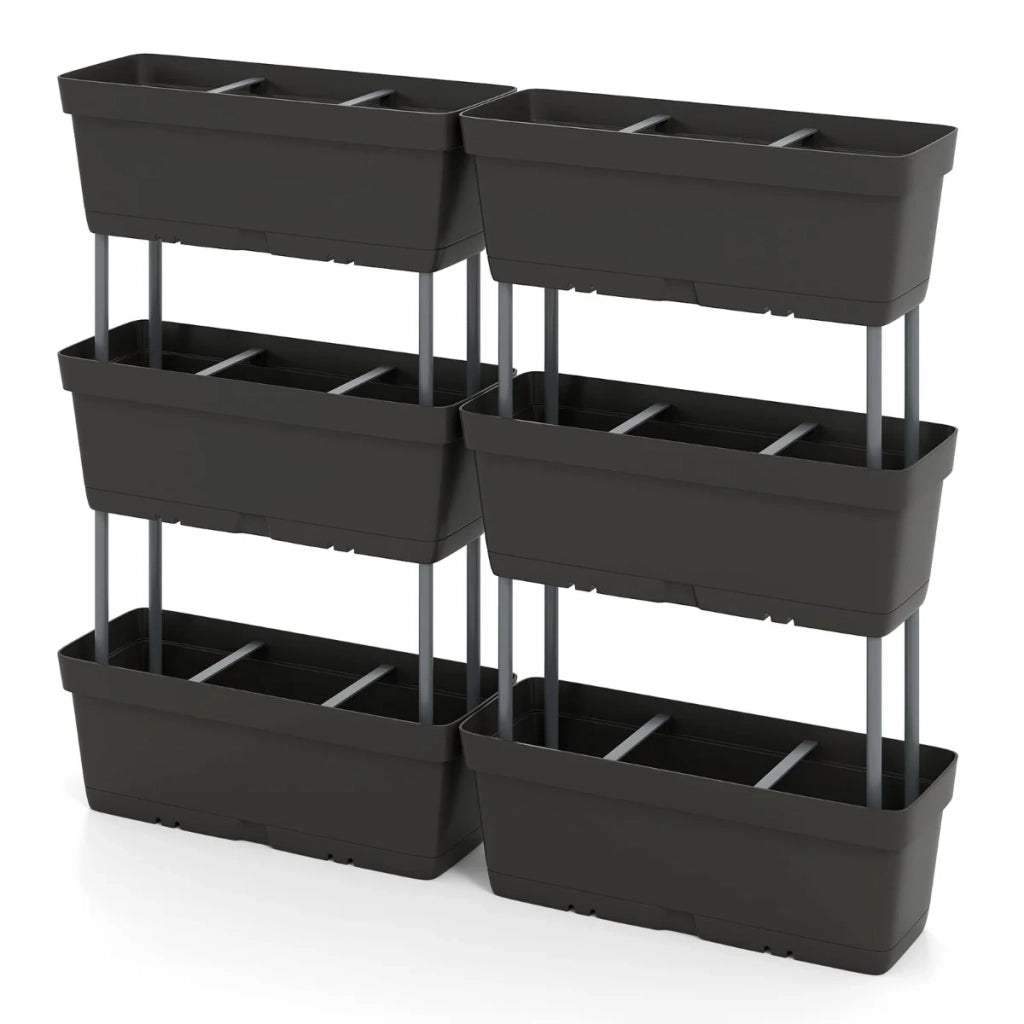 Set di 6 fioriere verticali rialzate 49 x 16 x 81 cm con drenaggio e spazio ideale per la piantagione design moderno nero PP 20_0009964