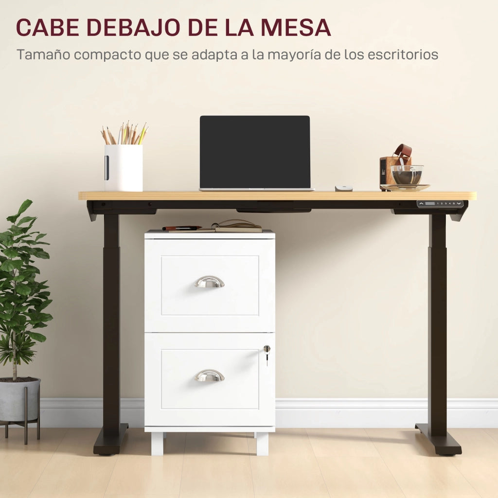 Cassettiera con 2 Cassetti e Serratura ¨C zephmum ¨C Bianco 40x41,5x67,5 cm