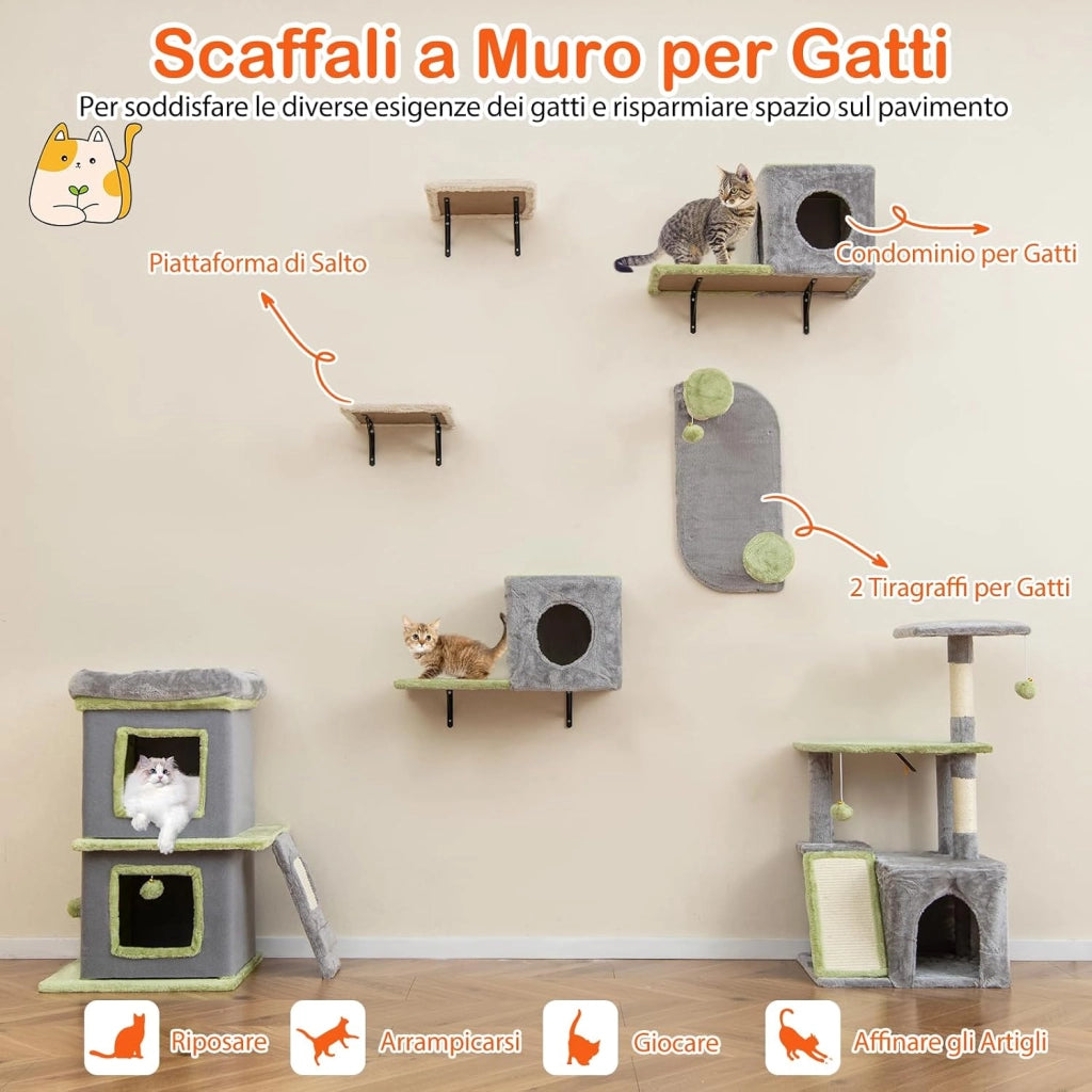 3 in 1 Set di Albero per Gatti, Tiragraffi per Gattini con Condominio, Cat tree a 3 Livelli, Albero da Arrampicata Versatile