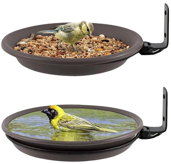 Vogelvoederbak e Vogelbad 2 in 1, Vogabianchi per Giardino, Vogabianchi per Balcone, Vogabianchi per Balcone con Muratura, Attrae Uccelli Selvatici (Nero)