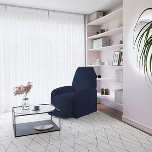 Copripoltrona Reclinabile Elasticizzato Taglia Unica con Tasca Laterale Blu Scuro