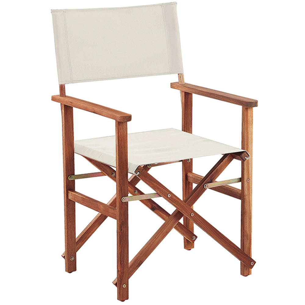Set di 2 sedie da regista da giardino in legno scuro con tessuto di ricambio in tessuto acacia bianco sporco con 2 Tele intercambiabili