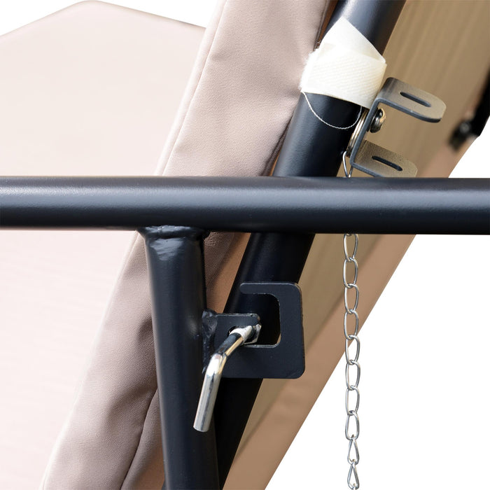 Dondolo 3 Posti 200x125x170 cm in Acciaio e Poliestere Beige