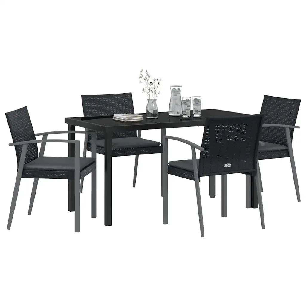 Set da Pranzo per Giardino 5 pcs Nero e Grigio Rattan in PE 3379067