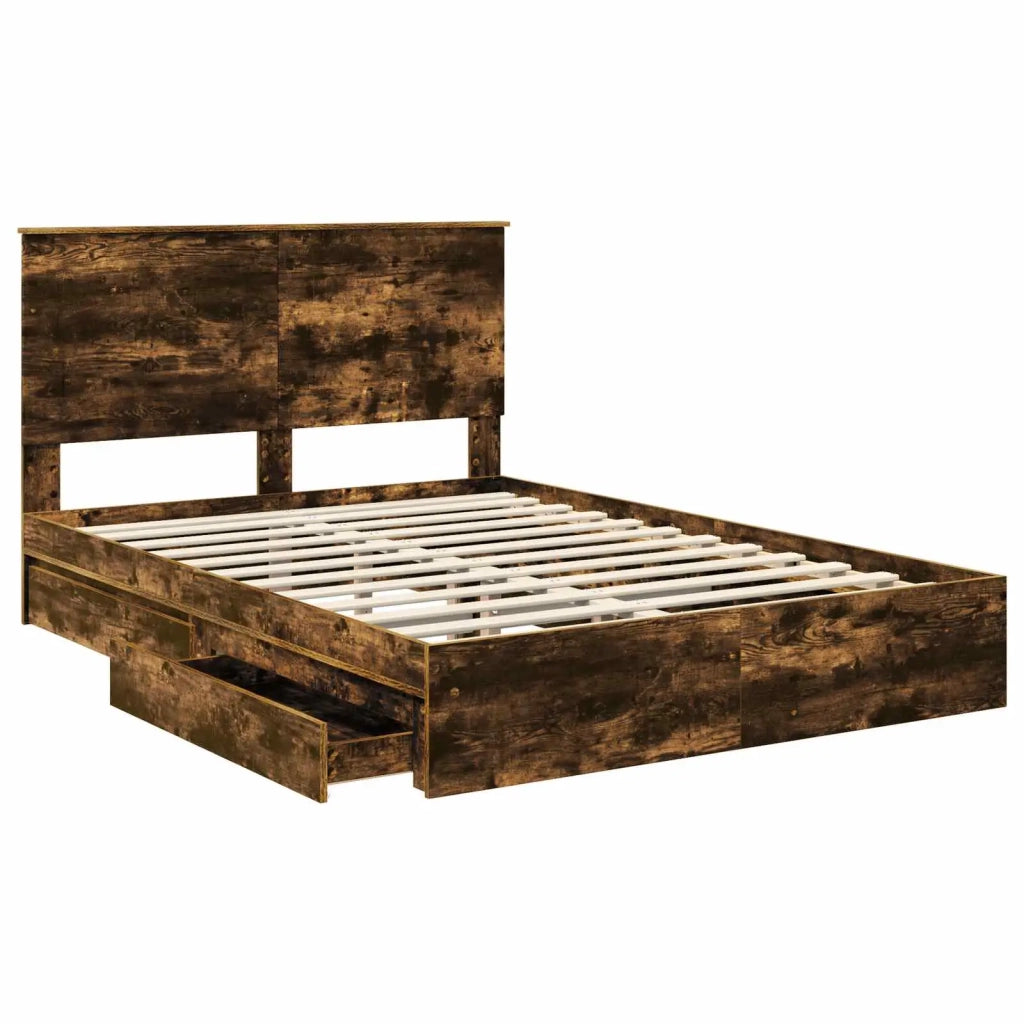 Letto con Contenitore con testiera Rovere fumé 160 x 200 cm