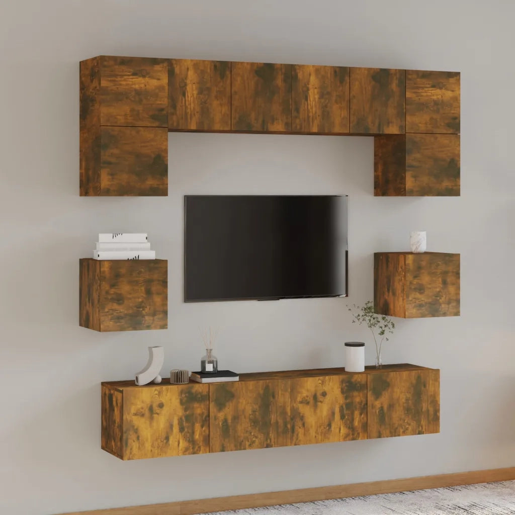 Set Mobili Porta TV 8pz Rovere Fumo in Legno Multistrato cod mxl 20103
