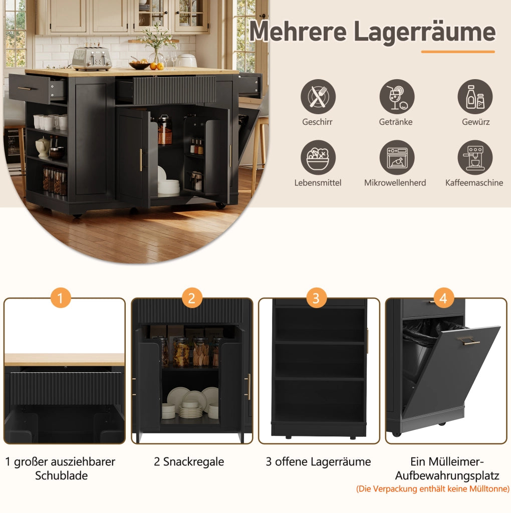 ISOLA DA CUCINA Mobile 120 x 50 x 92 cm Nera in MDF con 2 ante e 3 cassetti