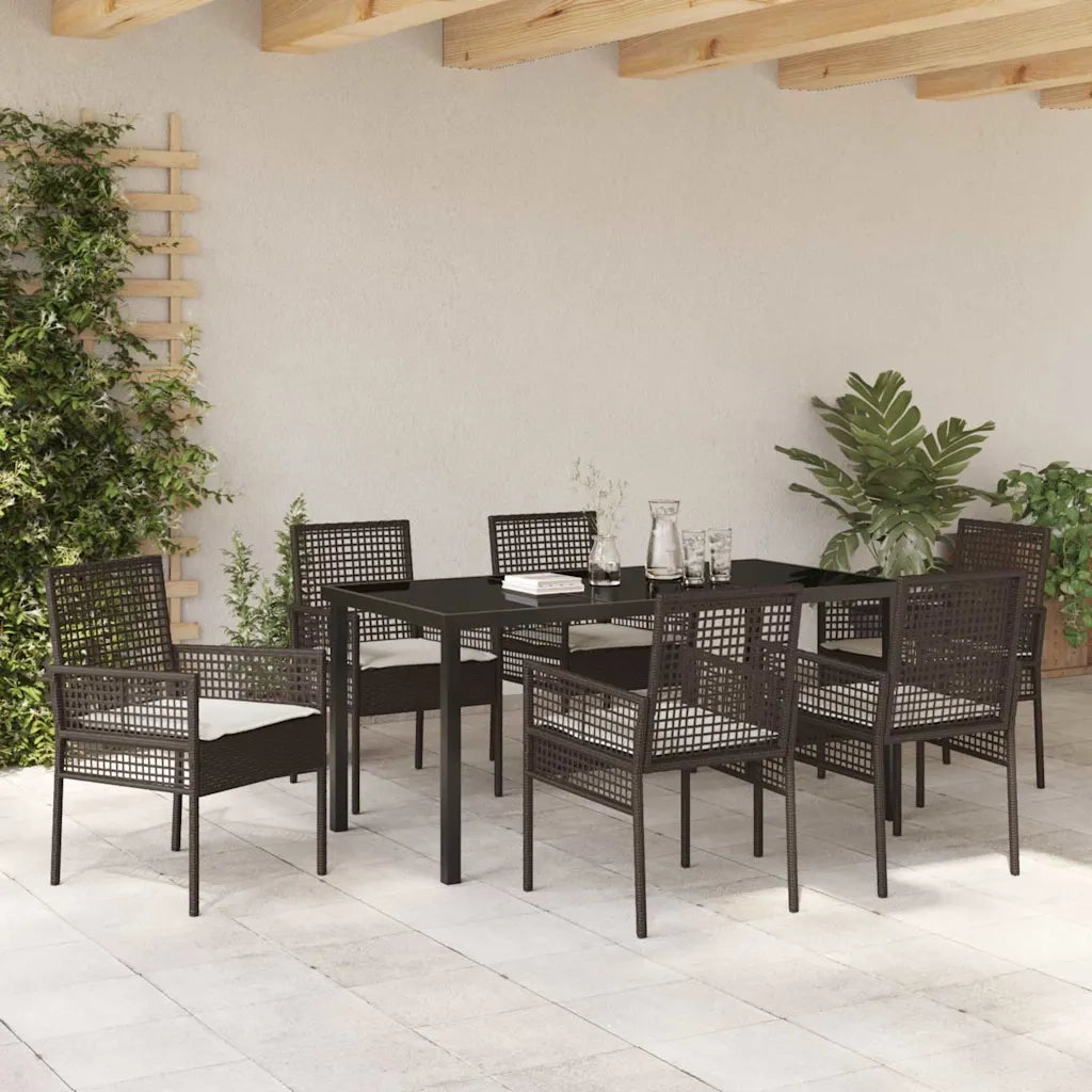 Set da Pranzo per Giardino con cuscino 7 pcs Marrone polyrattan