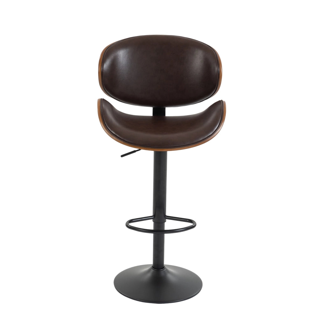 Sgabello da bar girevole e regolabile in altezza; in PU marrone; con schienale ergonomico