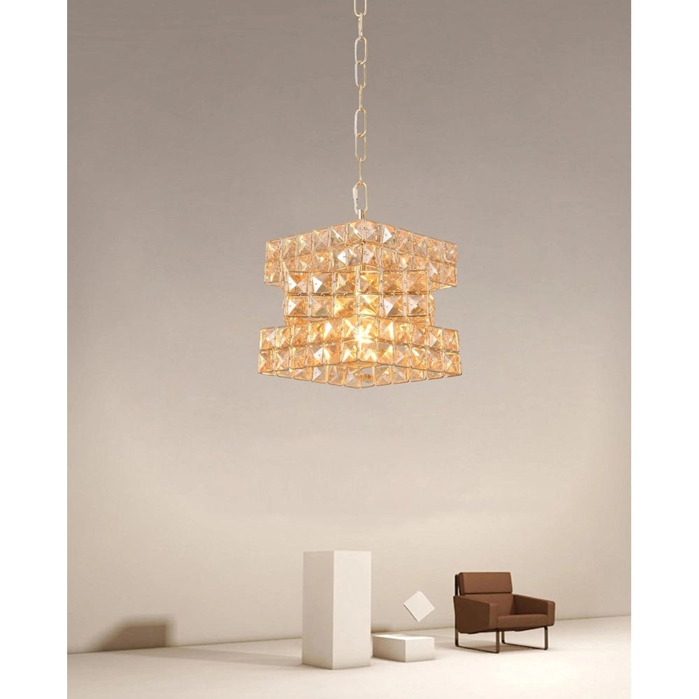 Trade Shop - Lampadario Sospeso Cubo Intrecciato Con Cristalli Lampada Luce E27 Oro 32385 -