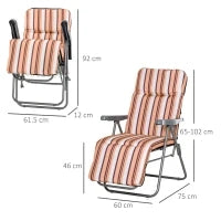 Sedia Sdraio per Esteri Set 2 Pezzi, Reclinabile 5 Posizioni con Cuscino, 60x75x102cm Grigio Arancione