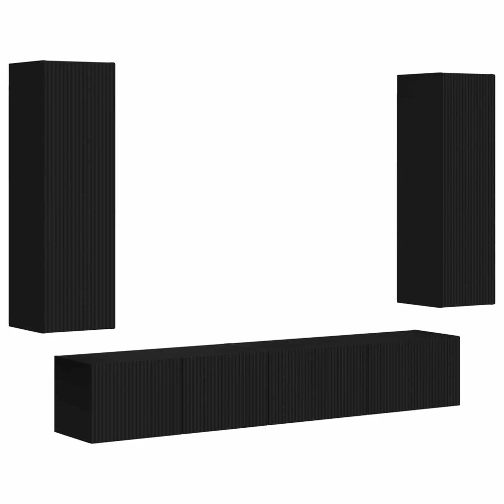 Set mobile TV Montaggio a parete 3 pcs Nero Legno multistrato