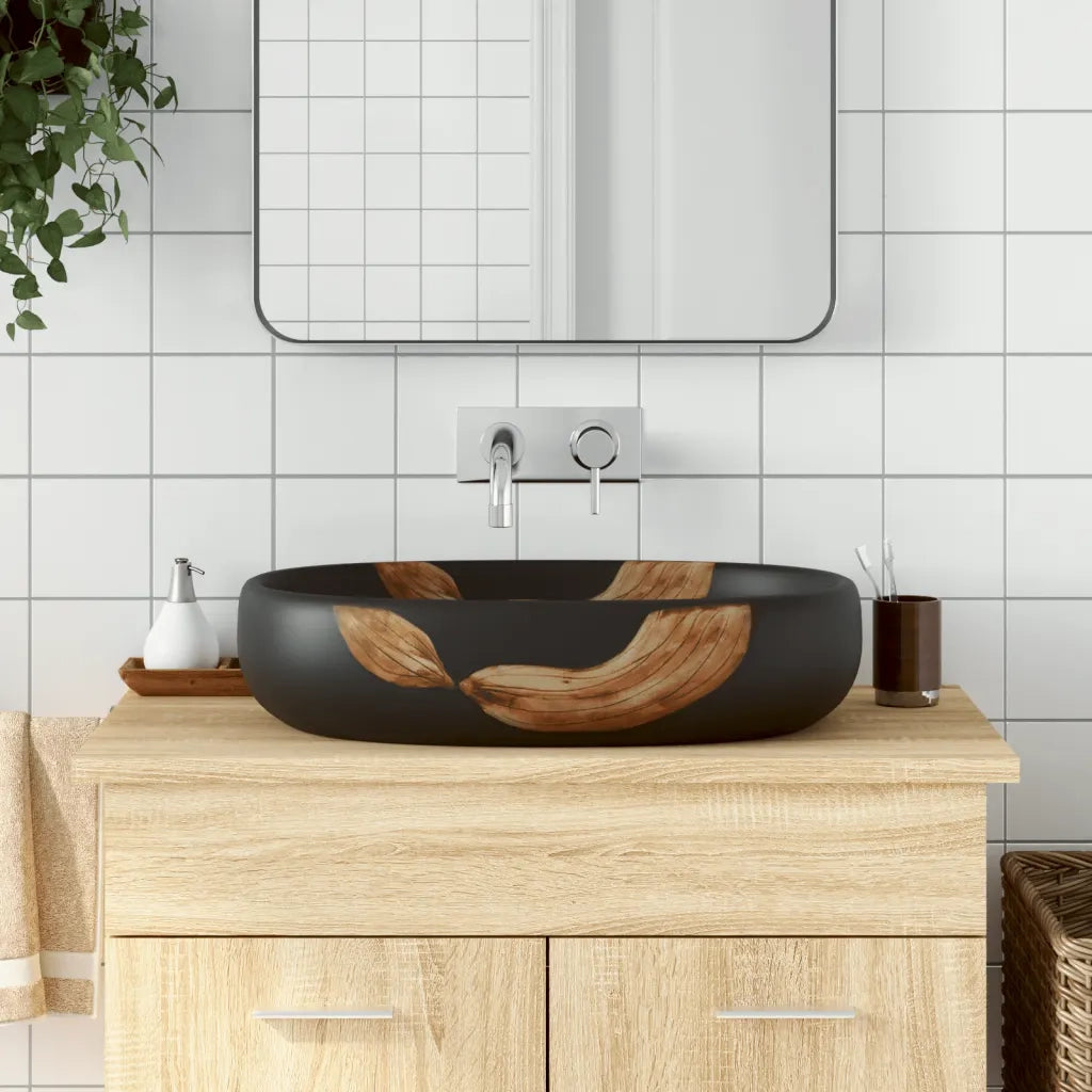 Lavabo da Appoggio Nero Ovale 59x40x14 cm Ceramica CFW9827384