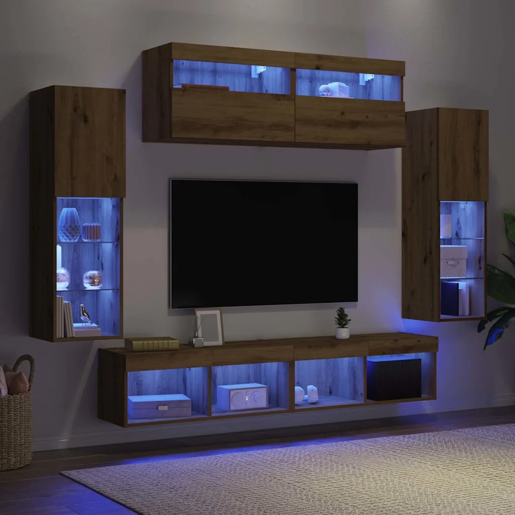 Set mobile TV 6 pz | Armadietto TV | Mobile Porta TV rovere artigianale Legno multistrato