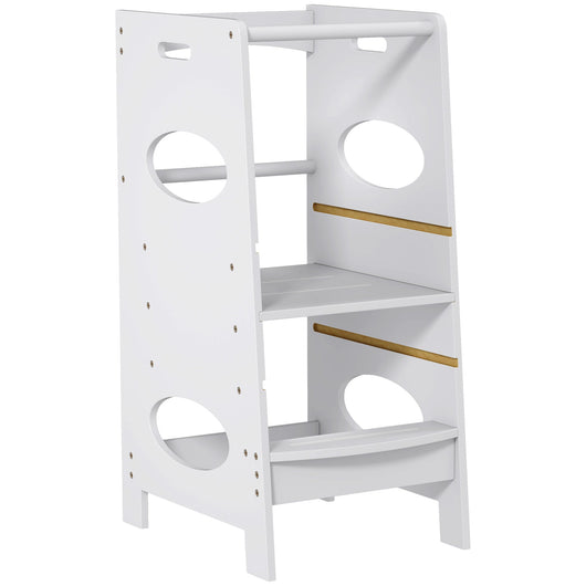 Torre Montessoriana per Bambini 3-6 Anni 40x50x90 cm con Altezza Regolabile in MDF Bianco