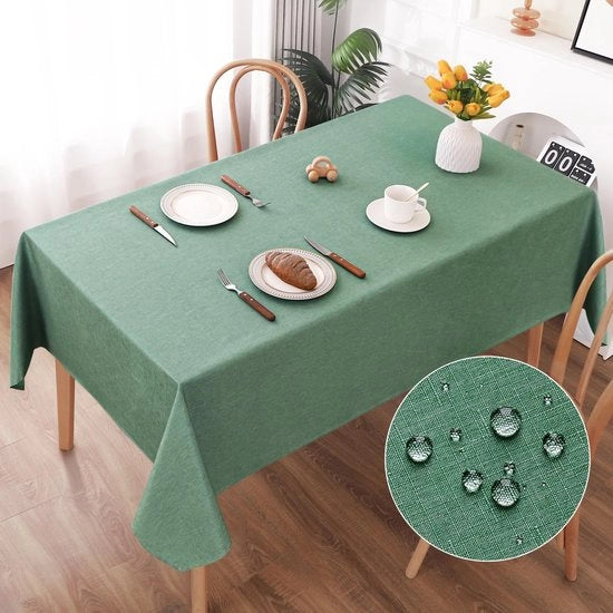 Tavolo Coperto in Lino, 130x160cm, Look Lino, Impermeabile con Effetto Lotus, Resistente alle Macchie, Ideale per Salotto, Cucina, Terrazza, Giardino