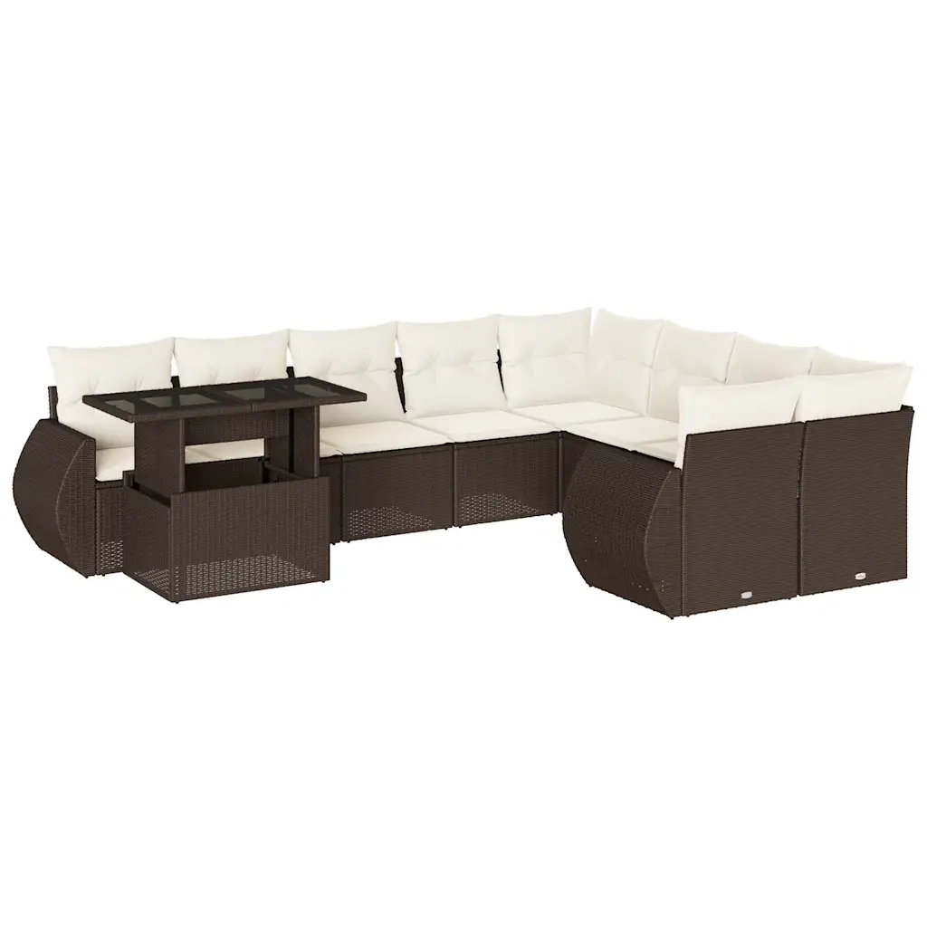 Set Divani da Giardino 10pz con Cuscini in Polyrattan Marrone 3268773