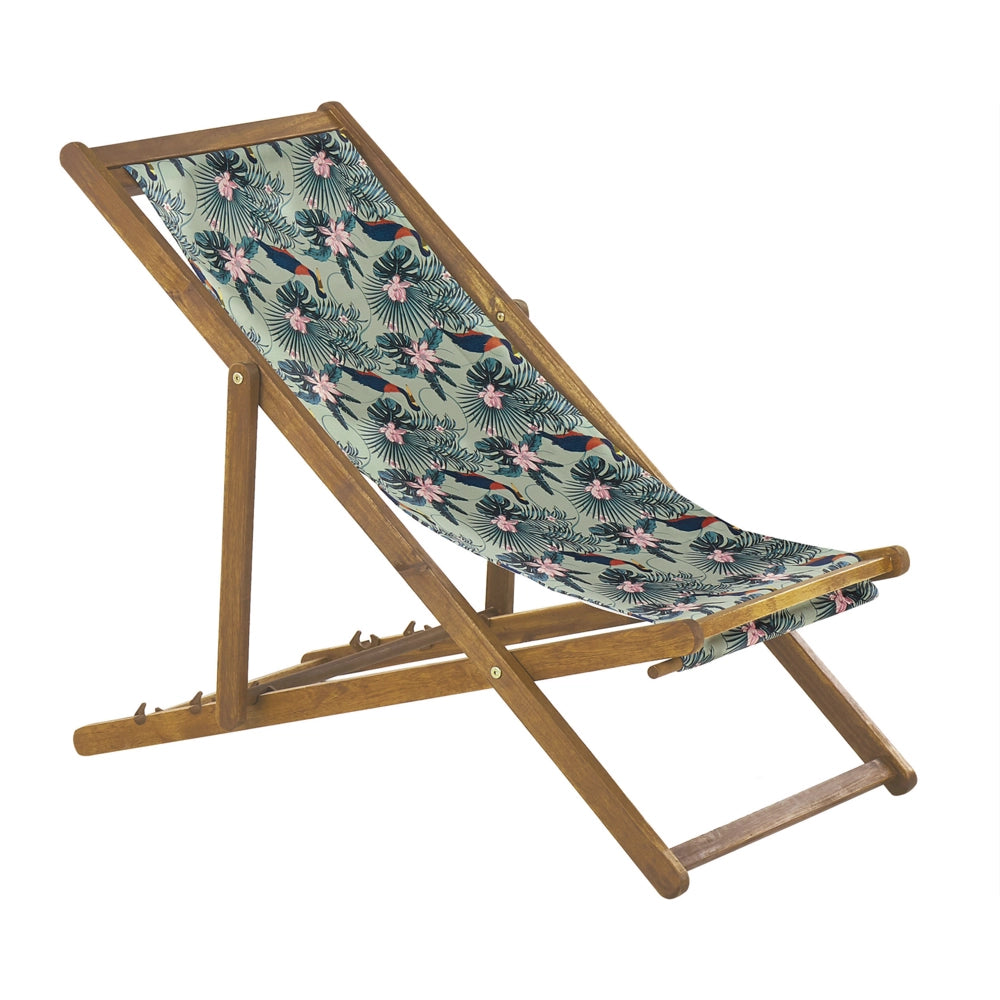 Set di 2 sedie a sdraio da giardino con struttura in legno di acacia chiaro con motivo pellicano sedile ad amaca reclinabile