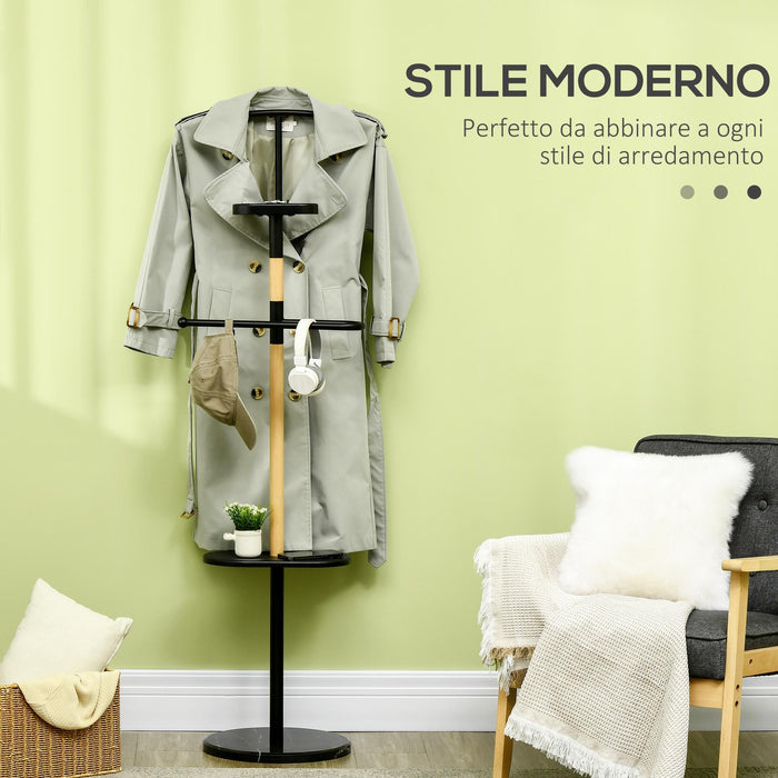 Appendiabiti da Terra 46x35x152 cm in Legno e Acciaio con Mensola e Gruccia Nero