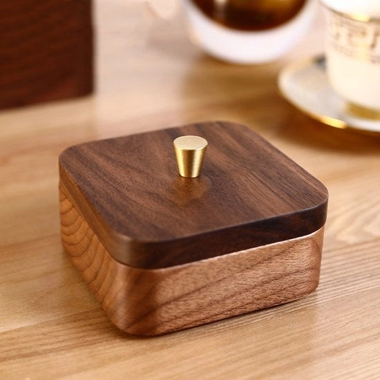 Houders in legno per Q-tips con coperchi per la doccia, contenitori per le spugnette/dischi per spugnette, cassetto per l'archiviazione dei rami di spazzolino da denti, contenitori per la superficie del lavabo/della consolle, arredamento per la casa