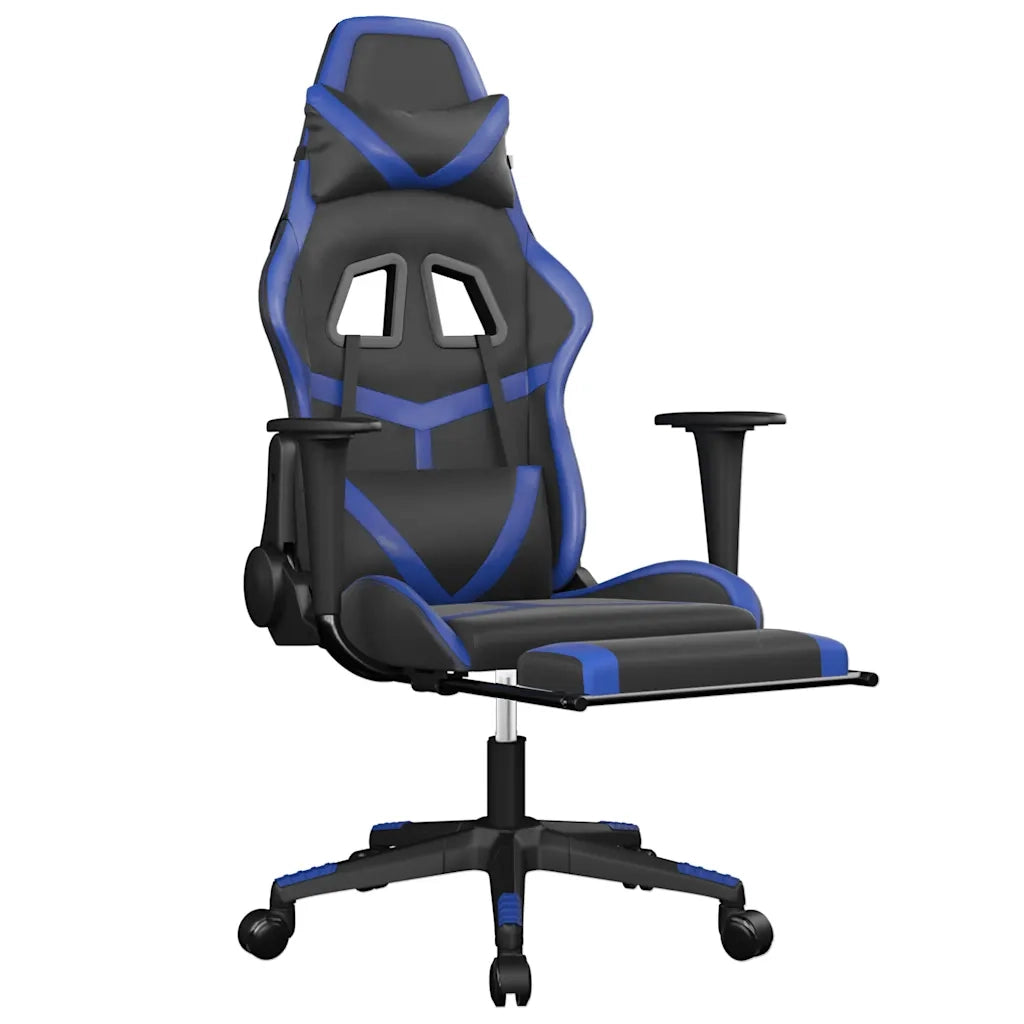 Sedia da Gaming | Sedia da e-sports Massaggiante Poggiapiedi Nero e Blu Similpelle