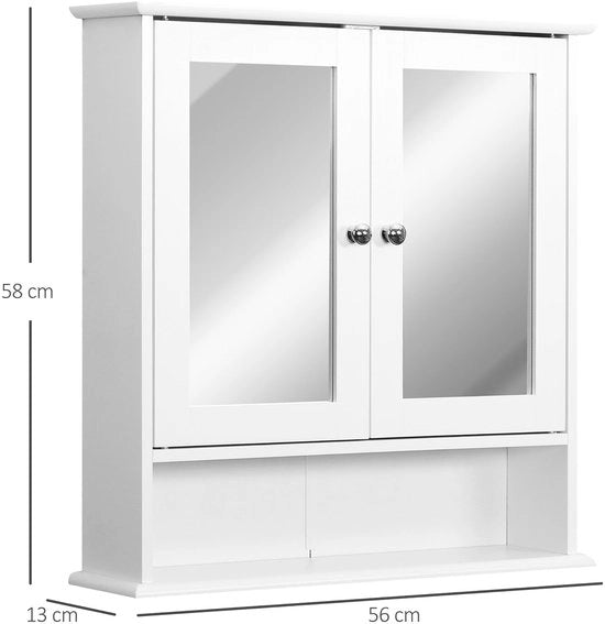 Armadio da bagno - Montaggio a parete - Porta specchio - Cassettoni di stoccaggio - Bianco
