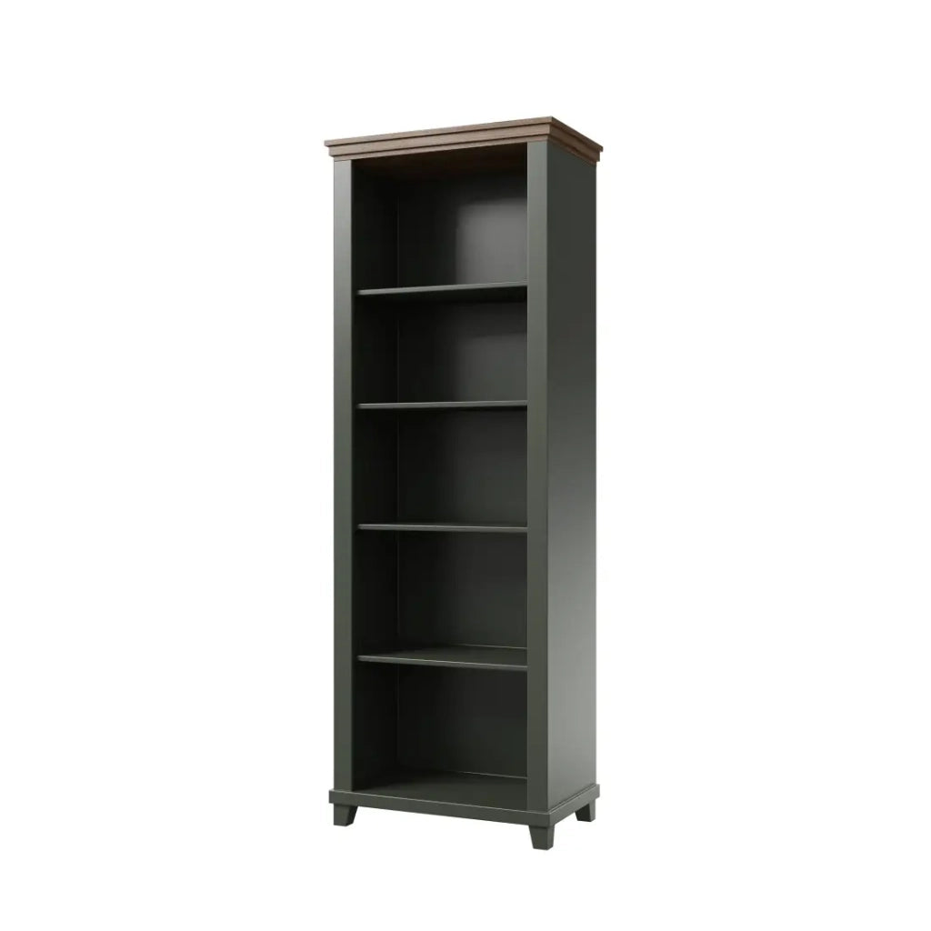 Set ufficio ASSIA verde scuro e legno – Scrivania 180 cm + libreria + vetrina 2 porte in vetro