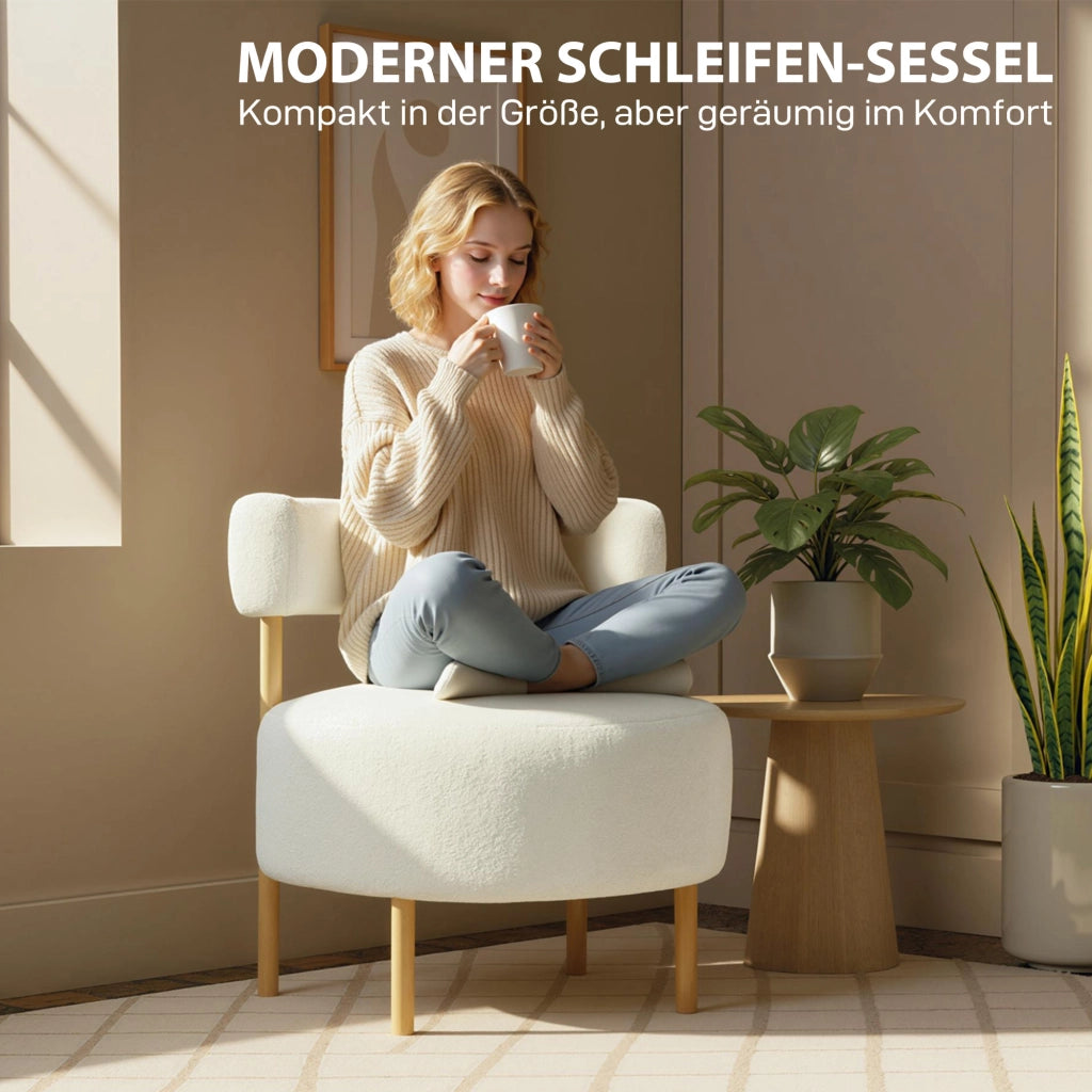 Poltrona relax in tessuto Sherpa-Fleece ¨C Xylo ¨C gambe metallo effetto legno, crema 67x67x71 cm