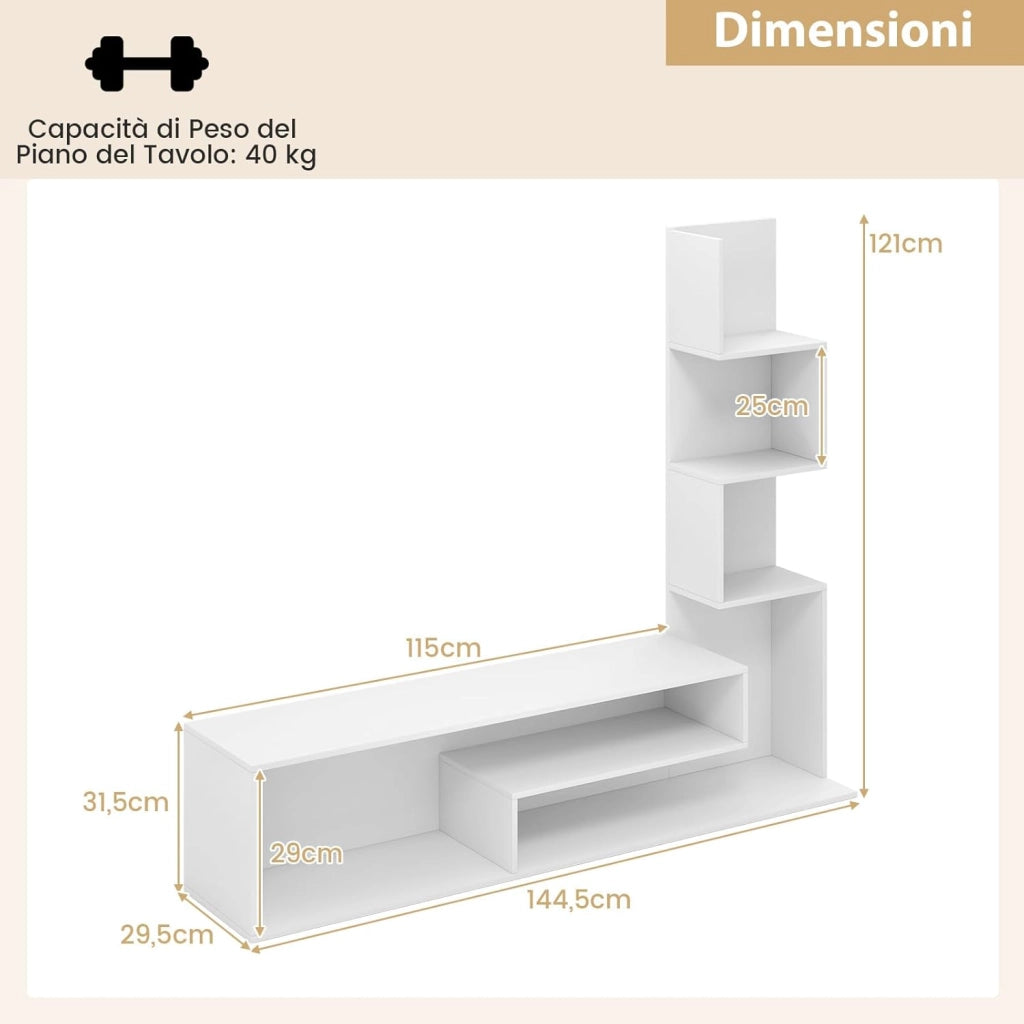 Mobile per TV a Cubi per TV Fino a 50”, Tavolo Console Media con Mensole di Stoccaggio a Forma di L e Scomparti Aperti, Centro di Intrattenimento per Soggiorno, Ingresso (Bianco)