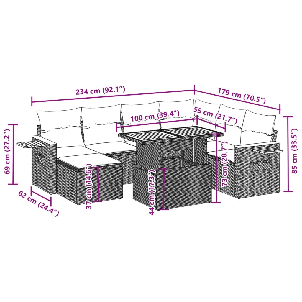 vidaXL Set Divano da Giardino 8 pz con Cuscini Grigio in Polyrattan
