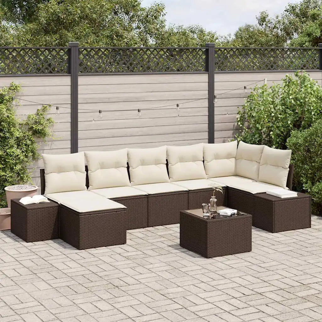 Set Divano da Giardino con cuscino 8 pcs Marrone polyrattan 3347158