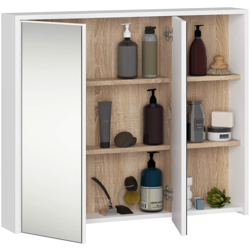 Pensile bagno con specchio VAMI Bianco, Sonoma Quercia 90 cm 2 ante 90x15x75 cm