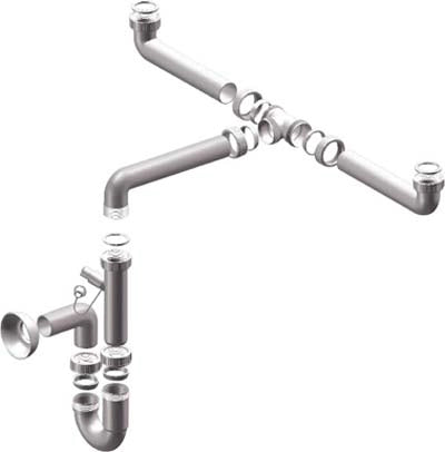 SIFONE PP SALVASPAZIO 2 VASCHE + 1 ATTACCO - BIANCO MM 40 11/2- 5 pezzi