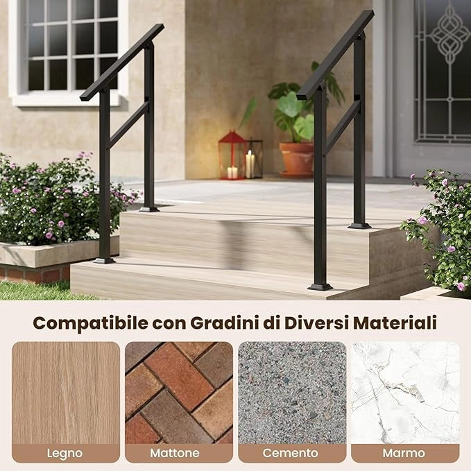 Corrimano per Scala, Corrimano in Metallo per 0-2/3/4 Gradini con Regolazione dell’Angolo, Portata 150 kg, Rieghiera per Terrazzo, Ingresso e Balcone(70 x 92 cm)