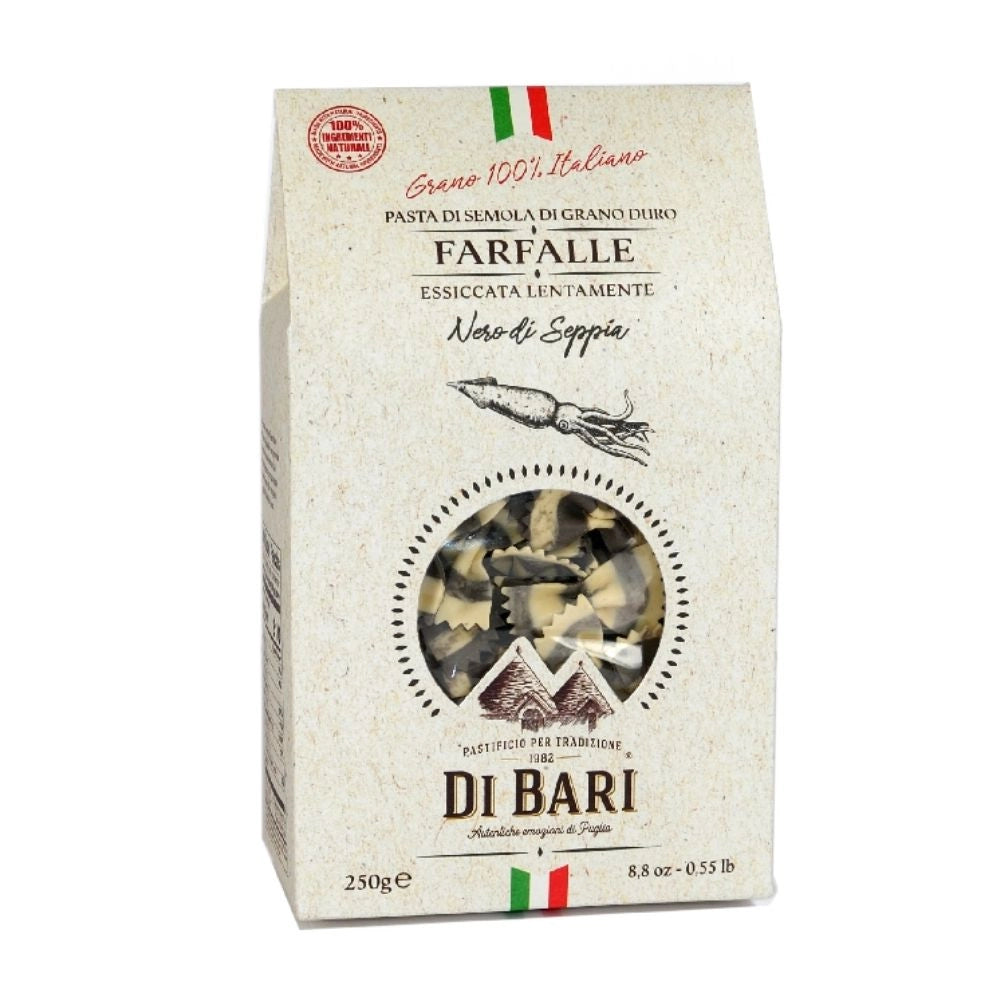 Tarall'oro farfalle al nero di seppia pasta trafilata al bronzo in confezione da 250 gr