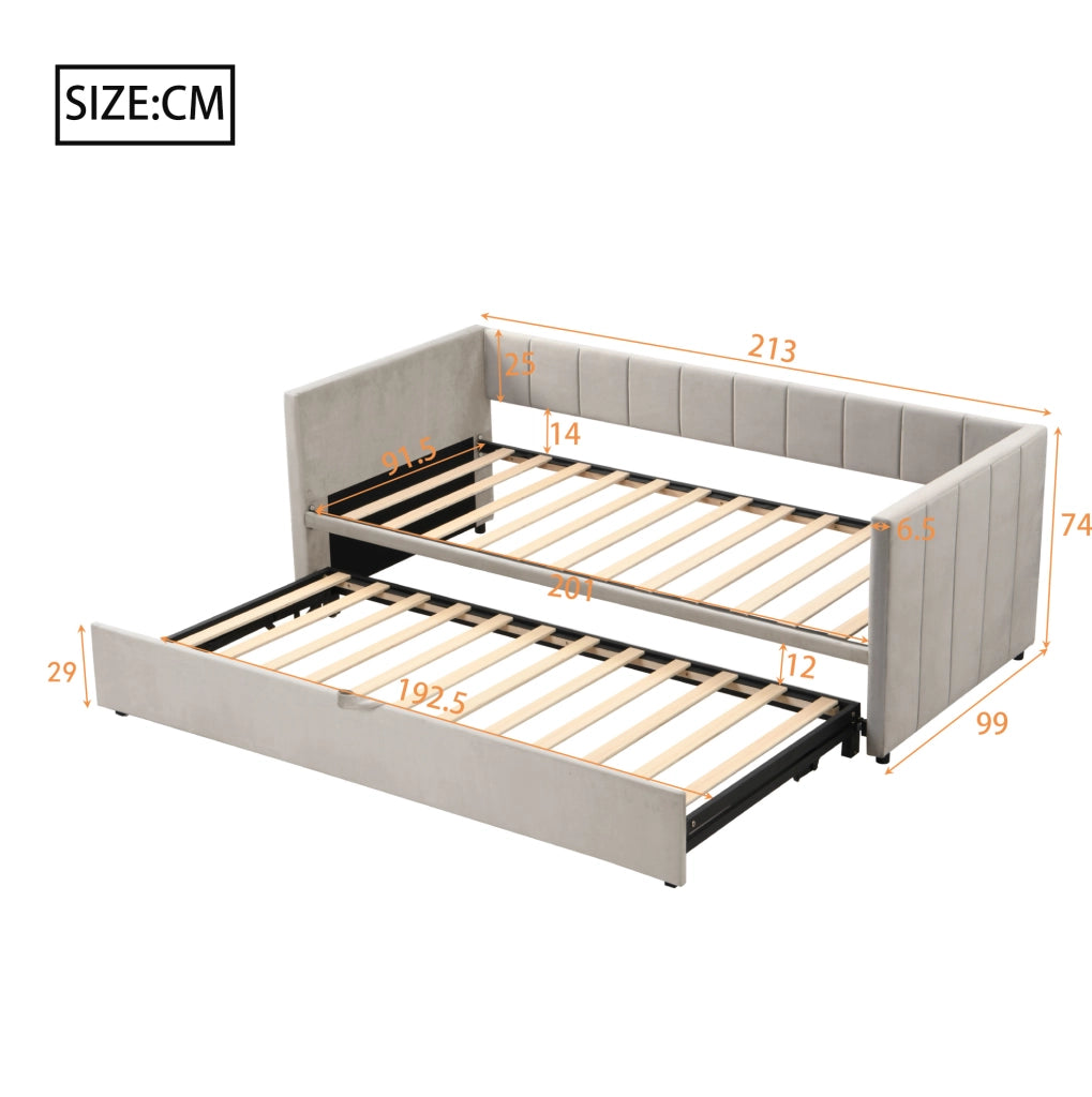 Divano letto imbottito estraibile 90x200 cm; trasformabile in 180x200 cm; in velluto grigio