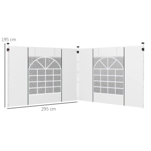 Set di 2 teli laterali per gazebo 3 x 3 m / 3 x 6 m con finestre e porta con zip, bianco, poliestere