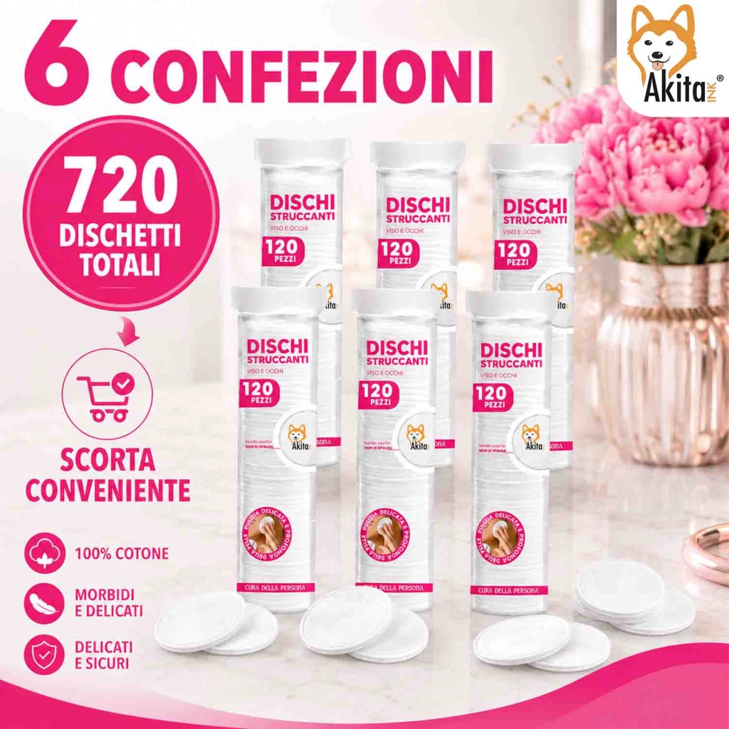 Akitaink 720 Dischetti Struccanti Cotone 6 Confezioni
