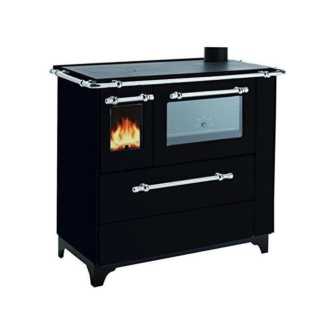 Palazzetti Royal Cucina a Legna Betty 4,5 Focolare Rettangolare Forno Inox Piano Acciaio Inox Diametro Tubo 12 cm 6,5 kW 155 Kg (85x90x60 cm) colore Nero