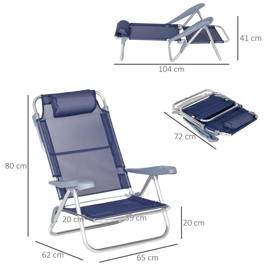 Set 2 Sedie da Pesca Pieghevoli e Reclinabili 6 Livelli 62x65x80 cm in Alluminio e Tessuto Blu Scuro