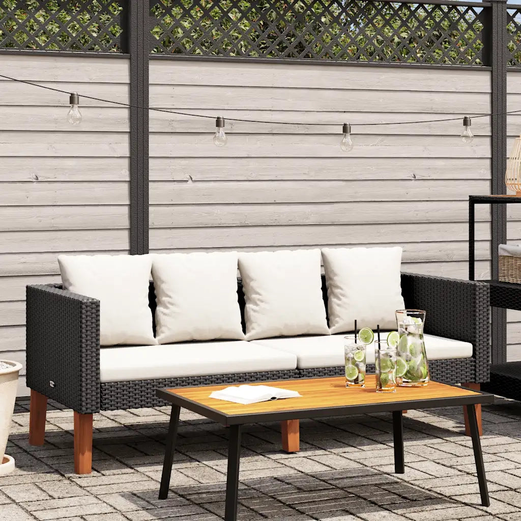 Divano da Giardino a 2 Posti con Cuscini-Sofa da Giardino-Divano da esterno in Polyrattan Nero 715715