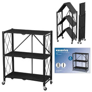 Scaffale Pieghevole in Metallo Nero 3 Ripiani 72 x 34 x 88 cm