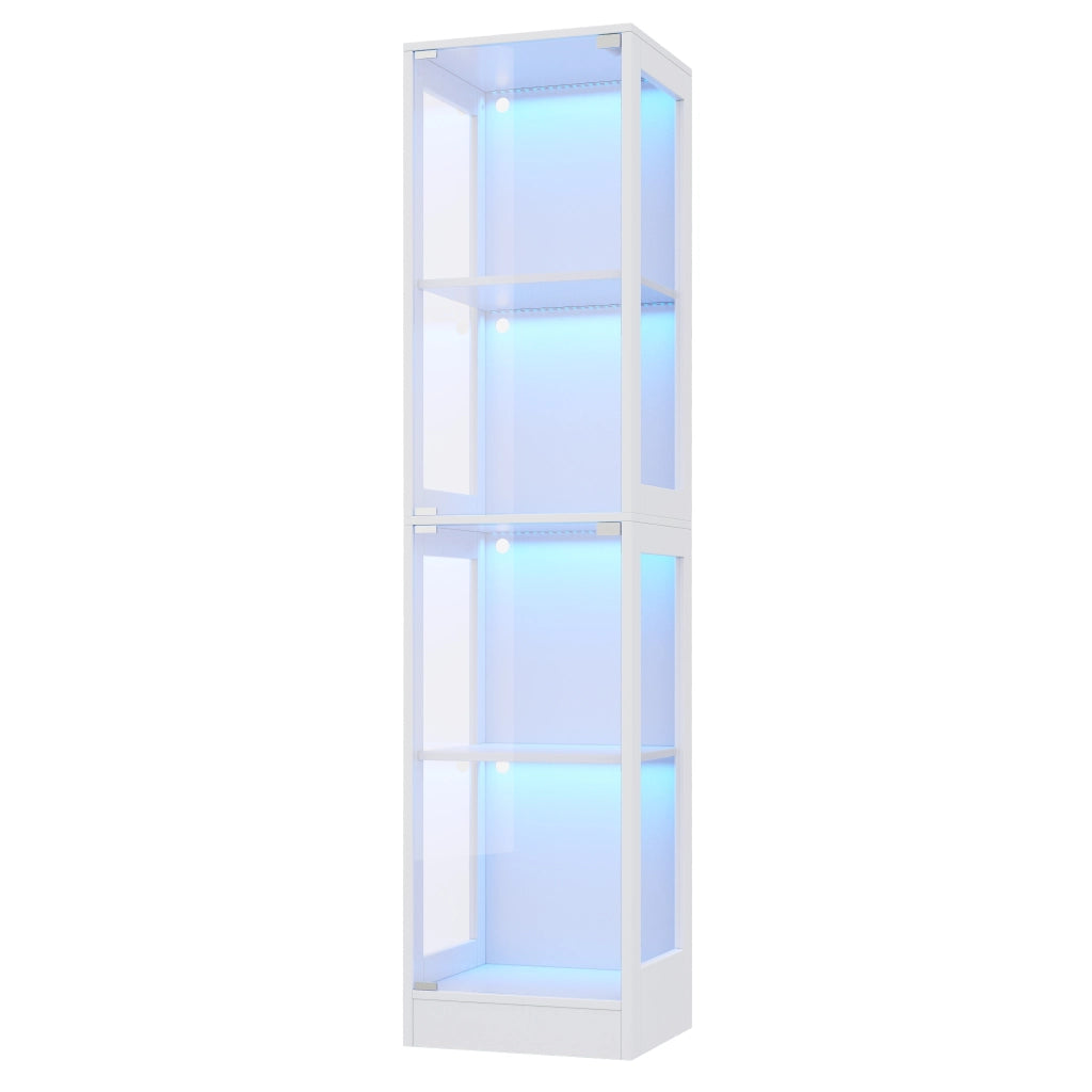 Vetrina Espositiva a LED con Vetro Temperato ¨C MINIMAL ¨C Bianco, 4 Ripiani, 40x35x170 cm