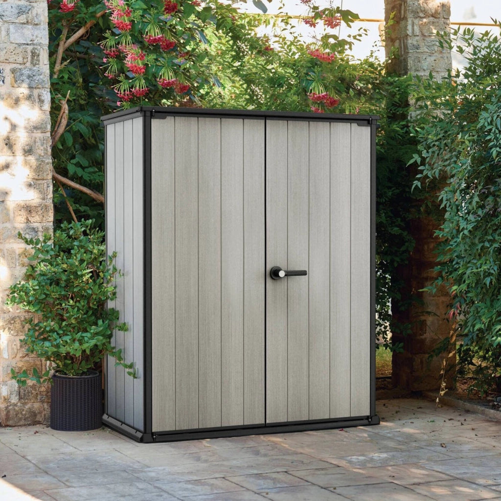 Armadio da esterno Digby, Mobile outdoor, Mobiletto giardino multiuso, Contenitore per balcone o garage, 140x74 h170 cm, Grigio